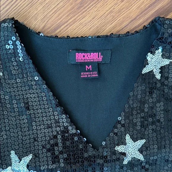 RRD Sequin Star Black Mini Dress with Fringe Sleeves - Picture 3 of 4